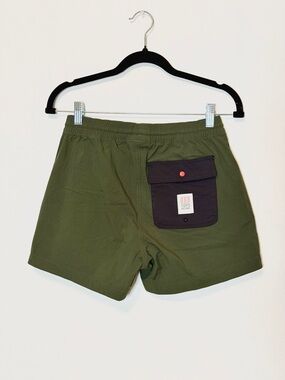 Topo Designs Women’s Global Shorts in Olive Green Ripstop with Black Pocket